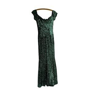 Badgely Mischka Irridescent Green Sequined Mermaid Style Maxi Formal Dress Sz 6